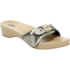 Dr Scholl's Classic Original Wooden Slide Sandals Size 8 Snakeskin Print Leather